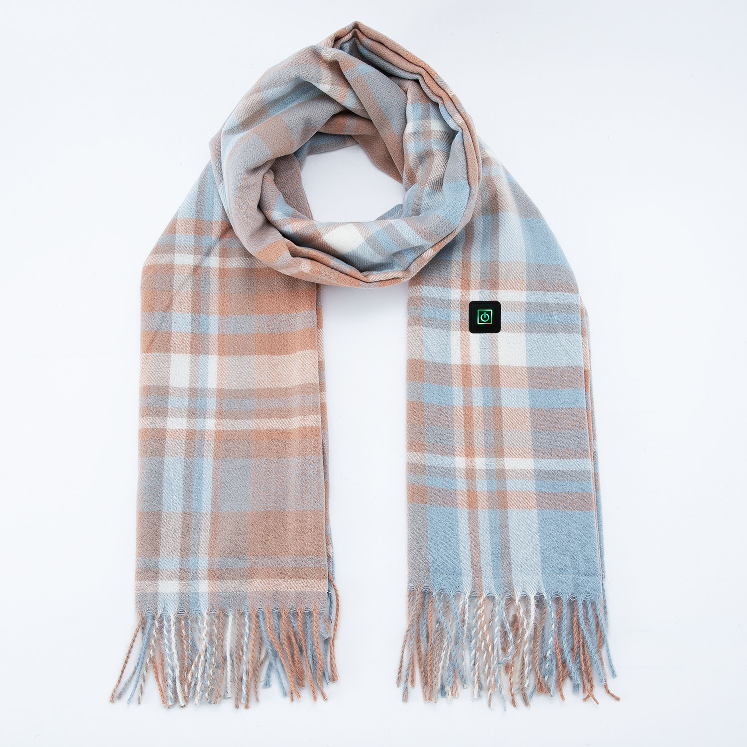 V888-ELOSUNG22235-202503211747-00 Light Blue Plaid Heated Scarf - Electric Warming Scarf, Winter Outdoor Essential (Without power bank) - Image 1