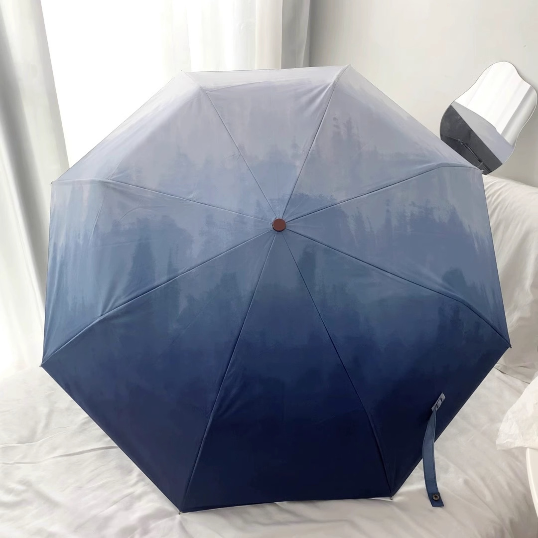 V888-ELOSUNG22278-202503211633-00 Sea And Sky Blue Gradient Automatic Folding Umbrella - Sun & Rain Protection for Women - Image 1