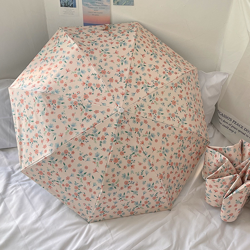V888-ELOSUNG22283-202503211605-00 Little Red Flower Mini 5-Fold Umbrella - Portable, Anti-UV, Black Glue Coating - Image 1