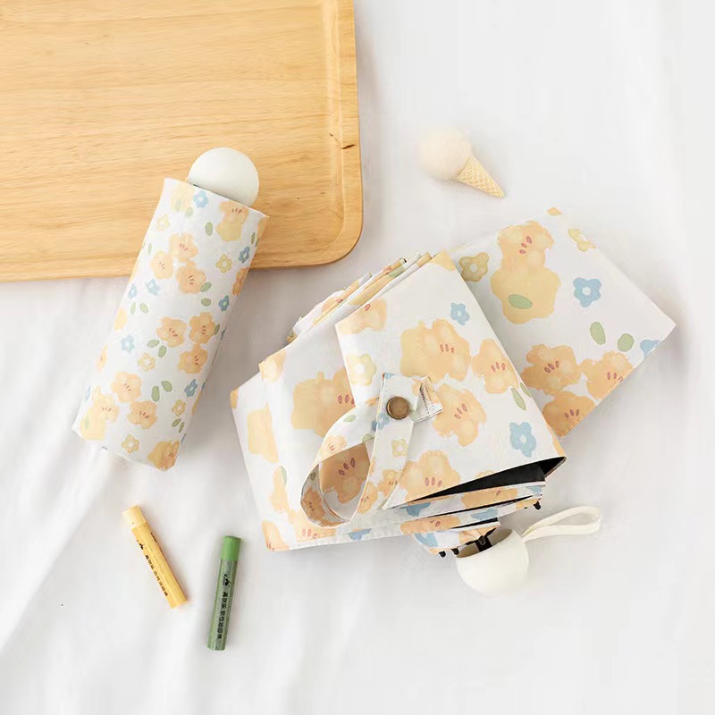 V888-ELOSUNG22287-202503211606-00 Small Yellow Flower Mini 5-Fold Umbrella - Portable, Anti-UV, Black Glue Coating - Image 1