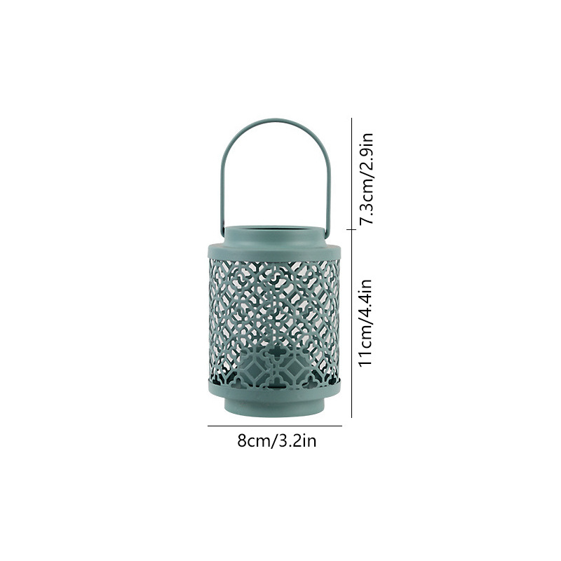 V888-ELOSUNG22354-202503211831-00 Green Vintage Style Candle Lantern - Iron Tabletop Centerpiece for Home Decor - Image 1