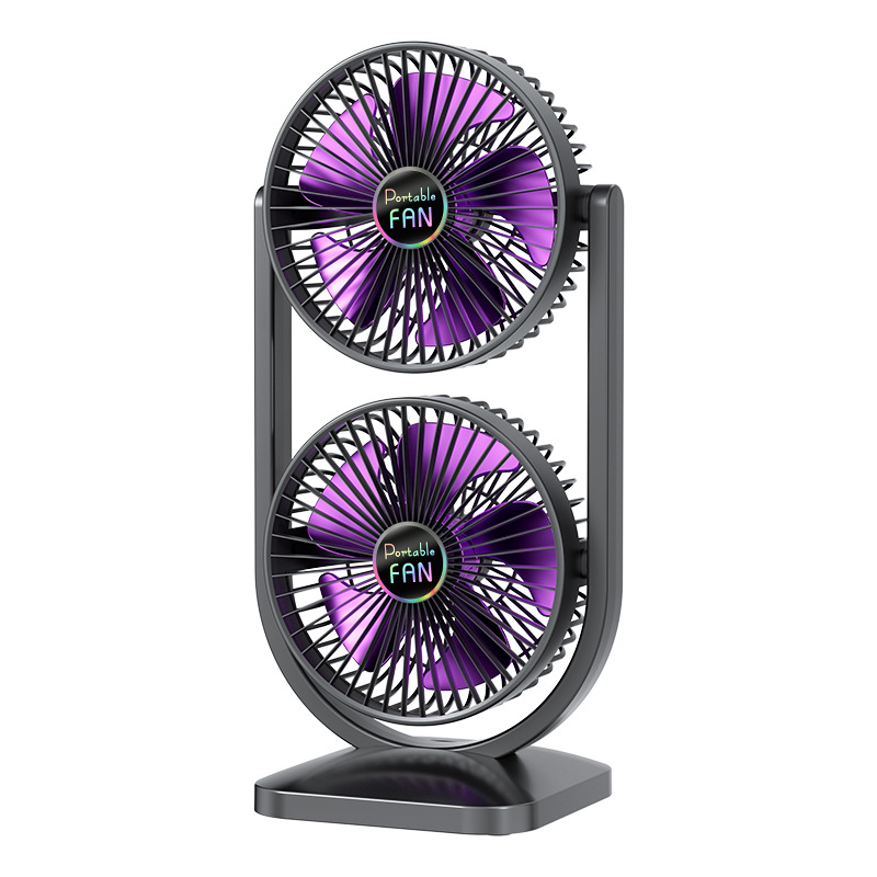 V888-ELOSUNG22701-202504011327-00 Purple Dual Head USB Rechargeable Desk Fan - Portable Double Air Circulator - Image 1