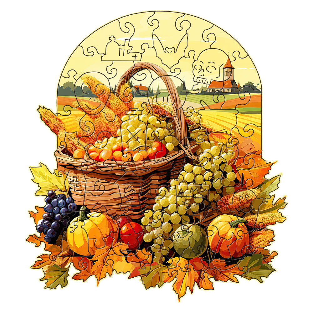 V888-ELOSUNG22726-202504011236-00 Fruit and vegetable basket Thanksgiving Wooden Puzzle - Vegetable & Fruit Design, Home Decor, Educational Toy (Size M) - Image 1