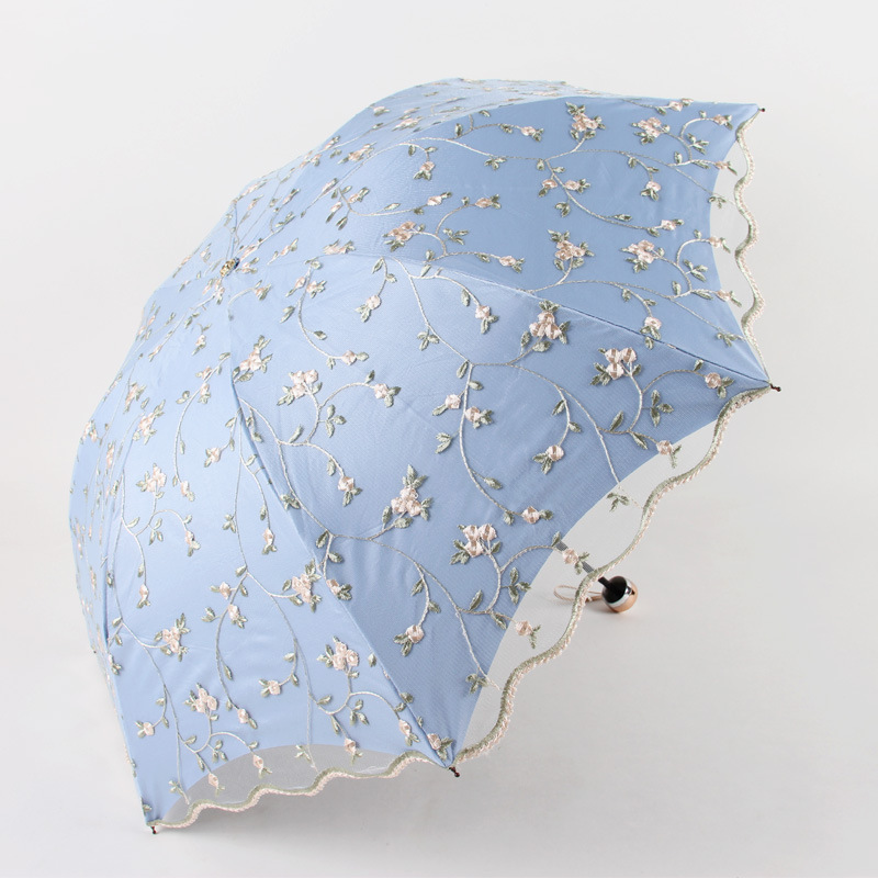 V888-ELOSUNG22733-202504011215-00 Ivy blue Elegant Lace Parasol - UV Protection, Sun & Rain Umbrella, Tri-Fold Design - Image 1