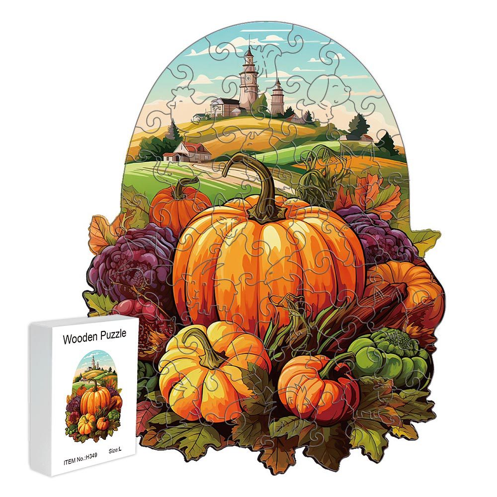 V888-ELOSUNG22738-202504011220-00 Harvest Pumpkins Wooden Puzzle - Vegetable & Fruit Design, Home Decor, Educational Toy (Size M) - Image 1