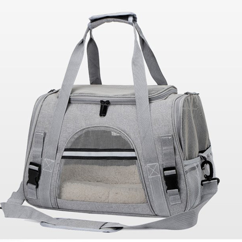 V888-ELOSUNG22795-202504031720-00 Portable Pet Bag for Small Dogs and Cats - Gray Travel Tote with Pet Mat (44x25x28cm) - Image 1
