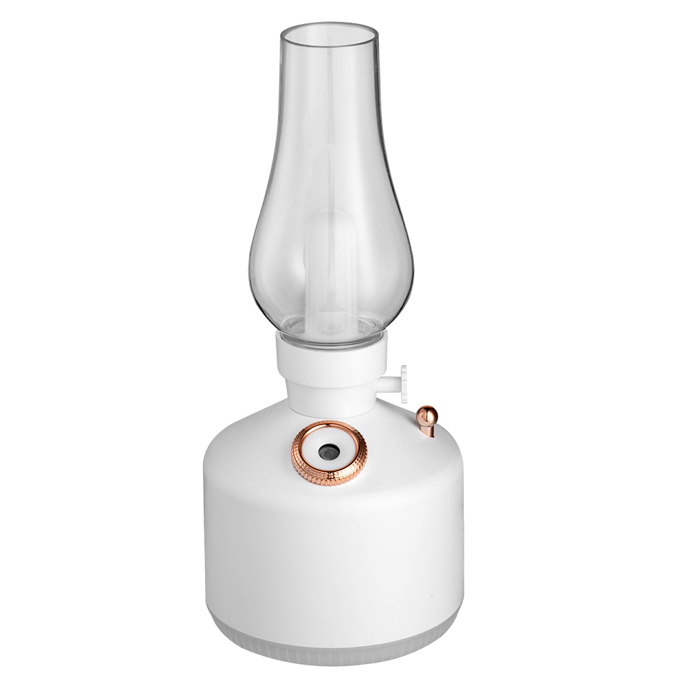 V888-ELOSUNG22847-202504141405-00 White Retro Kerosene Lamp Humidifier - Rechargeable Cool Mist Maker with Dimmable Light - Image 1