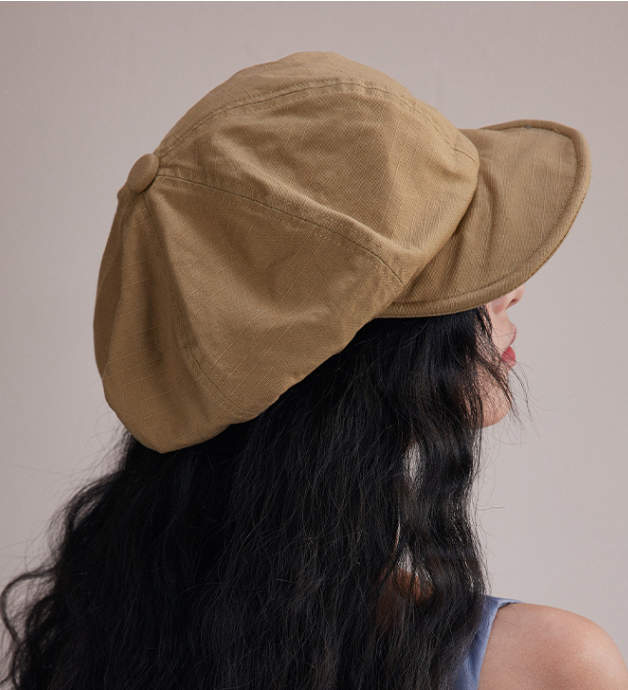 V888-ELOSUNG22882-202504141726-00 Khaki Women's Vintage Style Baker Boy Cap - Soft Cotton Linen Blend - Image 1