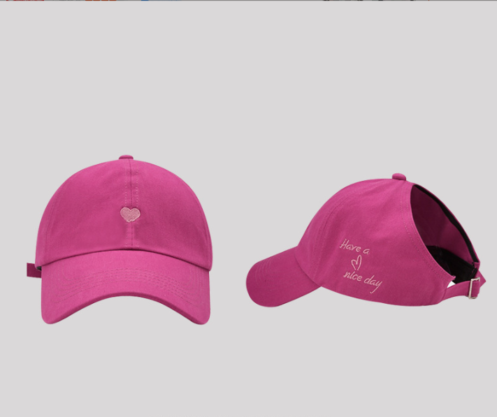 V888-ELOSUNG22884-202504141726-00 Rose Red Stylish Ponytail Opening Baseball Cap - "Have a Nice Day" Embroidery - Image 1