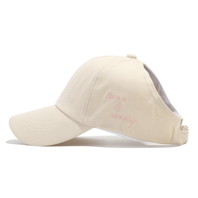 V888-ELOSUNG22886-202504141731-00 Beige Stylish Ponytail Opening Baseball Cap - Have a Nice Day" Embroidery" - Image 1