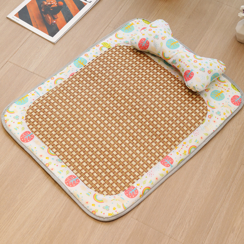 V888-ELOSUNG23078-202503211549-00 Size S Style 3 Colorful Pet Cooling Mat for Dogs and Cats - Summer Breathable Woven Rattan Bed with Sponge Cushion, Durable and Chew-Resistant - Image 1
