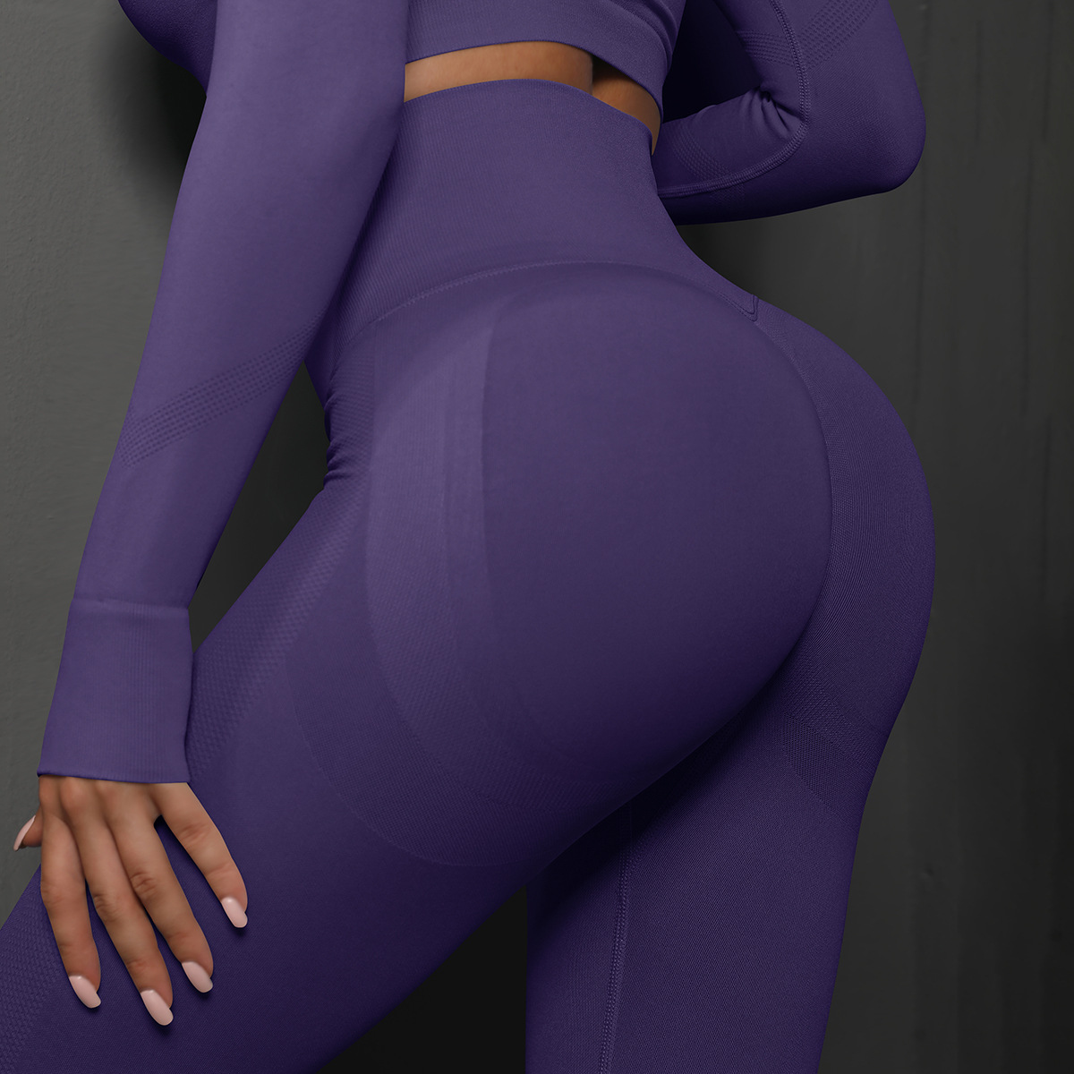 V888-ELOSUNG23128-202503211715-00 Size L Dark Purple Seamless High-Waisted Yoga Pants for Women - Lift Workout Leggings for Running, Gym, and Fitness - Image 1