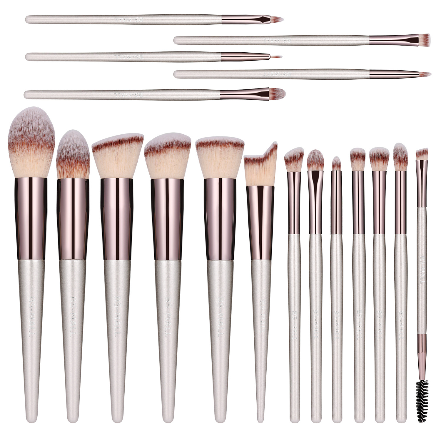 V888-ELOSUNG23142-202503211646-00 Beige 18-Piece Makeup Brush Set - Professional Synthetic Fiber Brushes with Wooden Handles for Flawless Beauty - Image 1