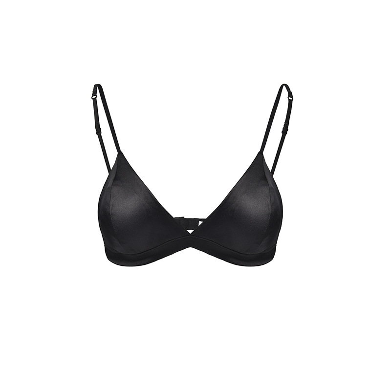 V888-ELOSUNG23201-202503251737-00 Size M Black French Style Mulberry Silk Wireless Bralette - Triangle Cup Anti-Sagging Bra for Fuller Busts, Lightweight Comfort - Image 1