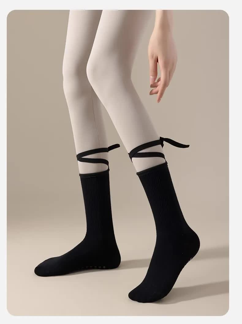 V888-ELOSUNG23218-202503251832-00 3 Pcs Black Non-Slip Yoga Socks with Cross Straps - Cotton Pilates Dance Socks for Women, Lightweight Comfort - Image 1