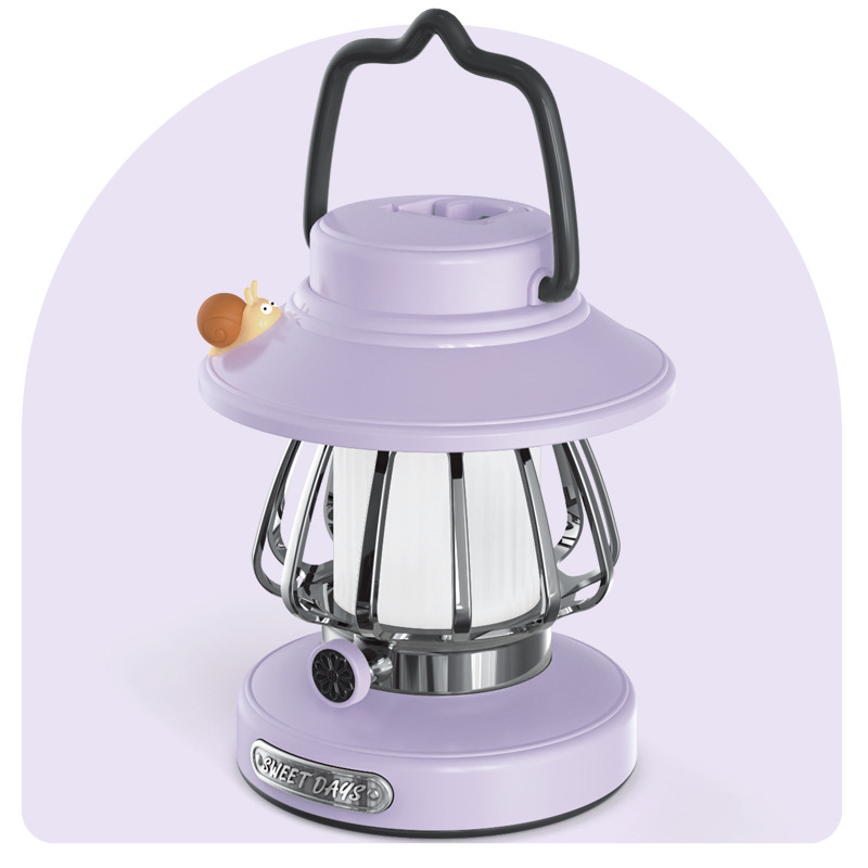 V888-ELOSUNG23227-202503251852-00 Purple Retro Snail Night Light - Portable Rechargeable Camping Lantern with Hook, 3-Color Dimming - Image 1