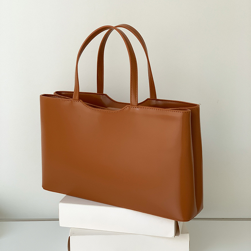 V888-ELOSUNG23243-202503252015-00 Brown Large Capacity Tote Bag - Minimalist PU Leather Handbag for Daily Commute - Image 1