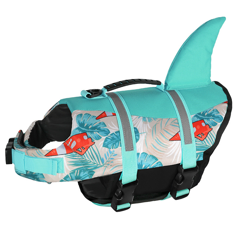 V888-ELOSUNG23308-202503251828-00 Size XS Blue Sailboat Pattern Pet Life Jacket for Dogs - Summer Swimming Safety Vest with Shark Fin for Small to Large Breeds - Image 1