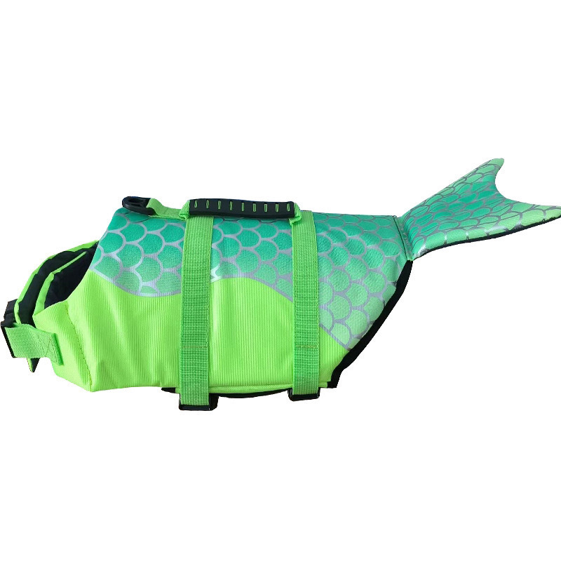V888-ELOSUNG23328-202503251738-00 Size XS Green Scales Pattern Pet Life Jacket for Dogs - Summer Swimming Safety Vest with Shark Fin for Small to Large Breeds - Image 1
