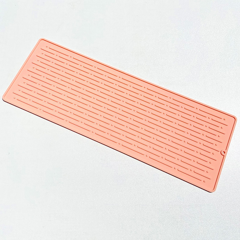V888-ELOSUNG23351-202503271633-00 40.5*14.5CM Pink Silicone Draining Mat 4-Pack - Heat-Resistant Non-Slip Kitchen and Bathroom Pad for Cups and Utensils - Image 1