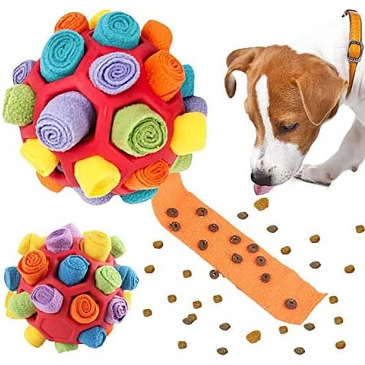V888-ELOSUNG23397-202503281638-00 Orange Ball And Colorful Strips Of Fabric Interactive Pet Snuffle Ball - Treat-Dispensing Toy for Dogs and Cats, 20 cm TPR and Felt Fabric for Mental Stimulation - Image 1