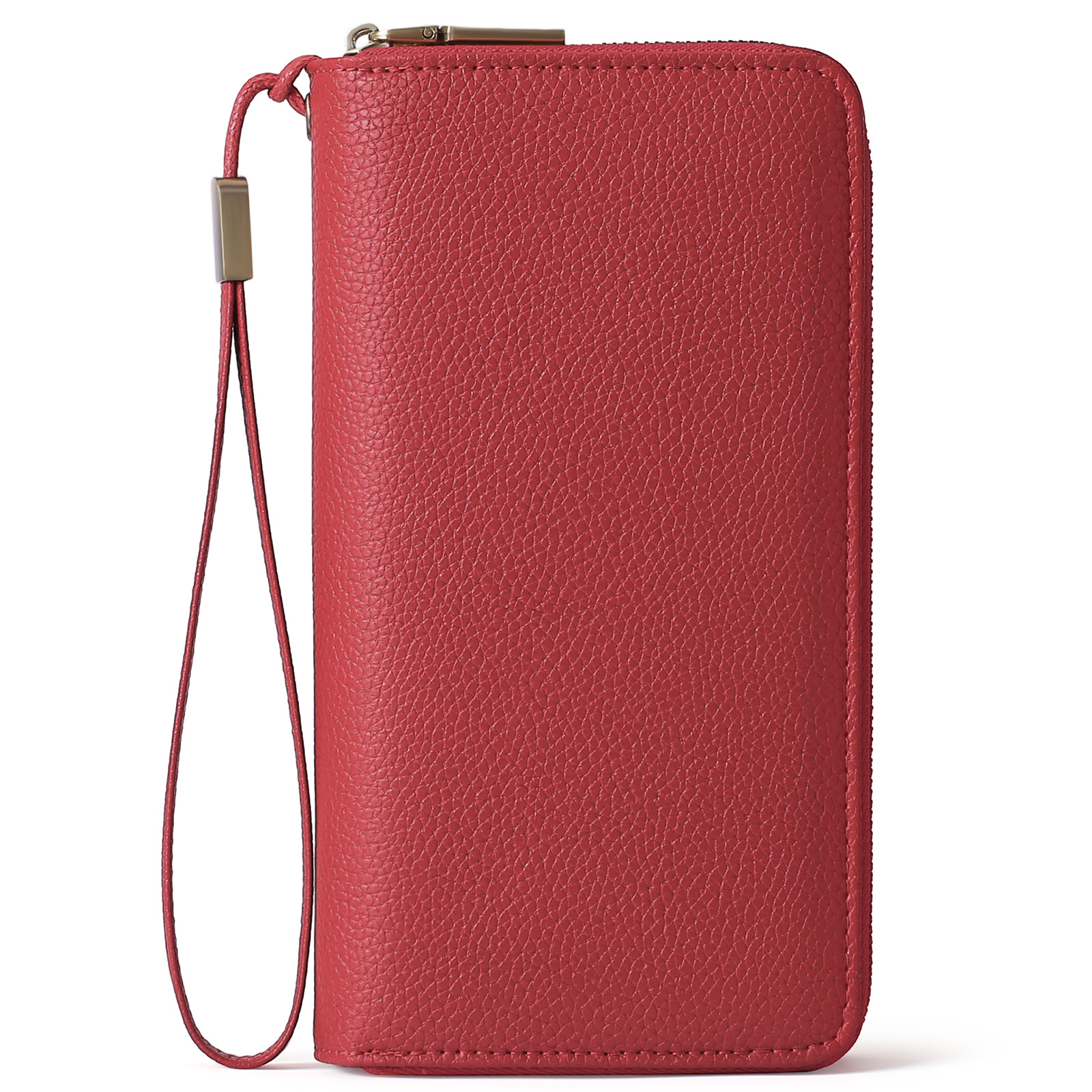 V888-ELOSUNG23504-202504011325-00 Red Double Zipper Women's Wallet - Large Capacity Clutch Organizer with Wristlet Strap - Image 1