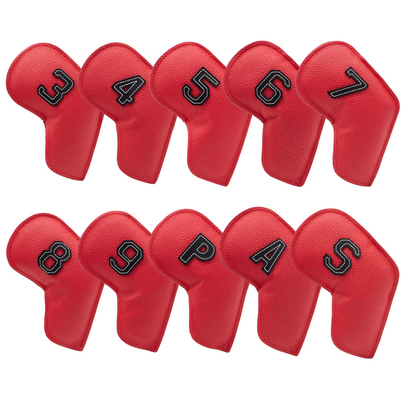 V888-ELOSUNG23719-202504141812-00 Red Golf Iron Head Covers Set of 10 - Waterproof PU Leather Club Protectors with Embroidered Numbers (3-9, P, A, S) - Image 1