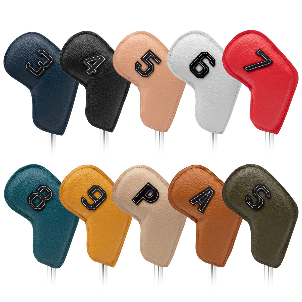 V888-ELOSUNG23721-202504141812-00 Colorful Golf Iron Head Covers Set of 10 - Waterproof PU Leather Club Protectors with Embroidered Numbers (3-9, P, A, S) - Image 1