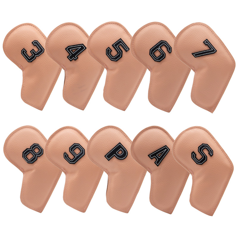 V888-ELOSUNG23723-202504141815-00 Khaki Golf Iron Head Covers Set of 10 - Waterproof PU Leather Club Protectors with Embroidered Numbers (3-9, P, A, S) - Image 1