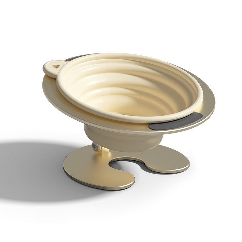 V888-ELOSUNG23744-202504141431-00 Yellow Foldable Elevated Pet Bowl Set - Tilted Ergonomic Cat Feeder with Aluminum Stand & Silicone Bowl - Image 1