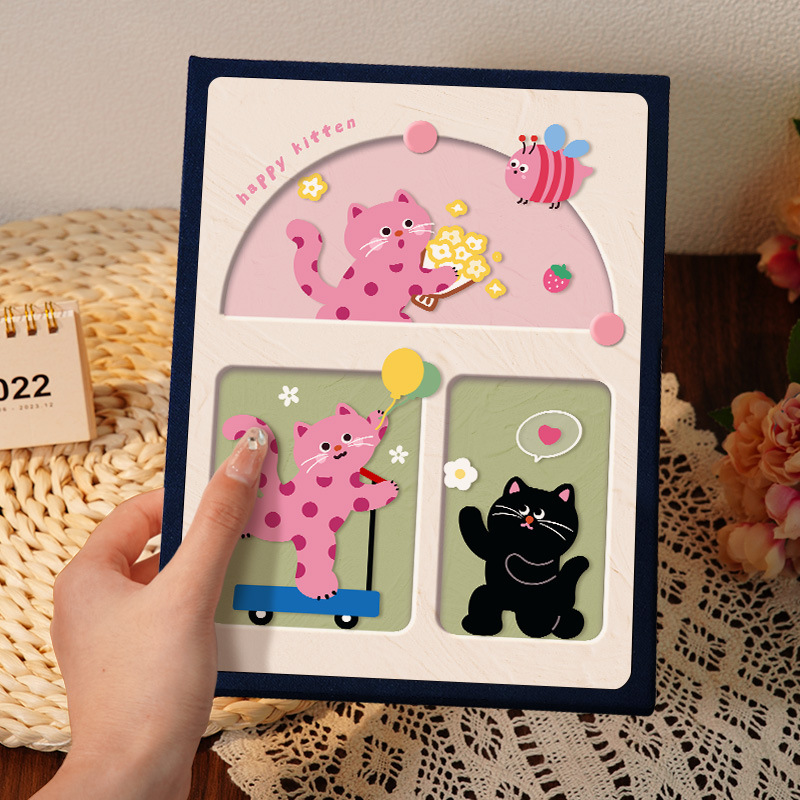 V888-ELOSUNG23778-202504141627-00 Cover 2 Colorful Cartoon cat pattern 6-Inch 100-Photo Cartoon Cat Album - Large Capacity Family Photo Storage Book with Suede and Crystal Cover - Image 1