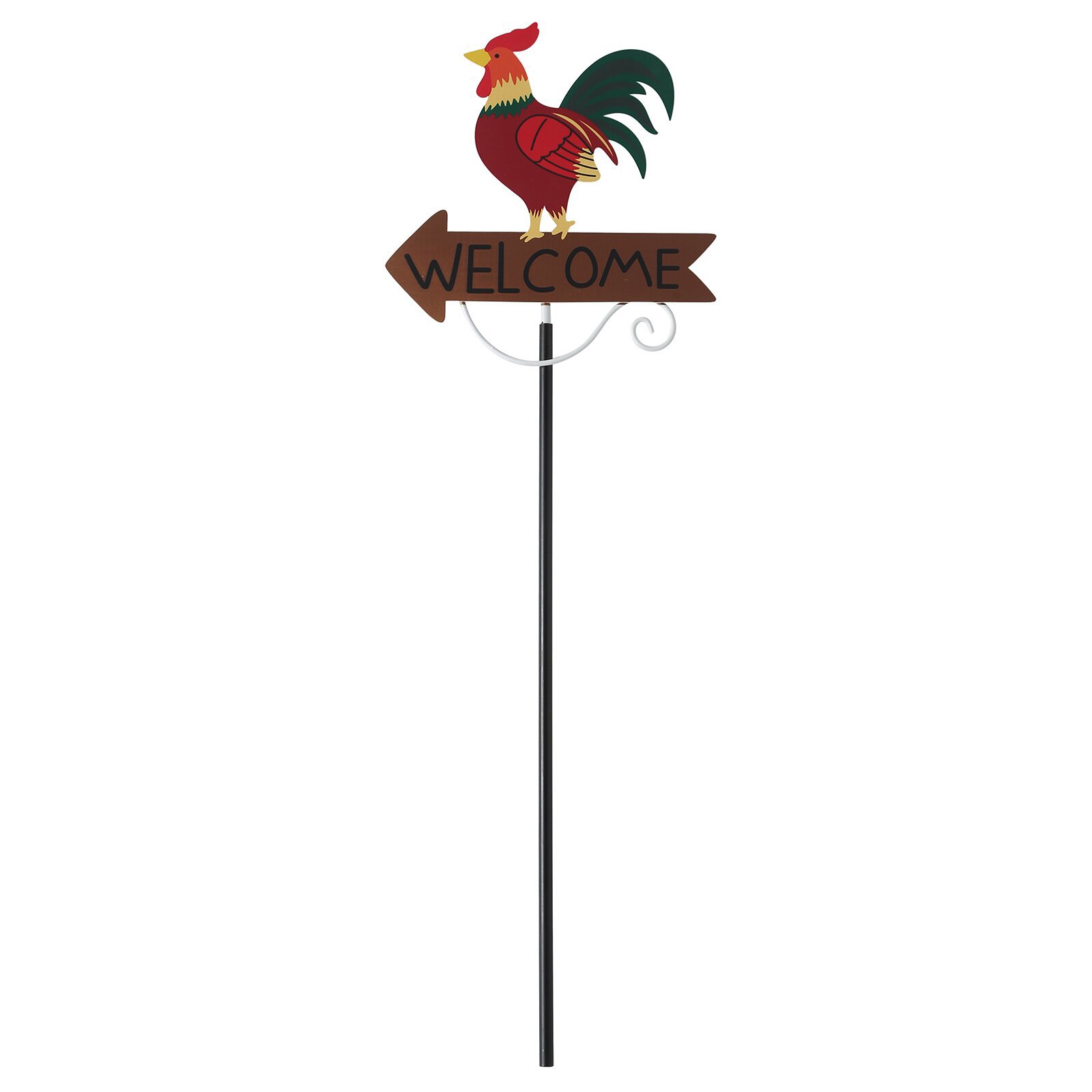 V888-ELOSUNG23798-202504141706-00 Colorful Rooster Pattern Charming Metal Garden Stakes | Welcome Yard & Lawn Decor - Image 1
