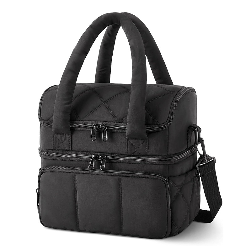 V888-ELOSUNG23862-202504141536-00 Black Chic Double Deck Insulated Lunch Bag - Leakproof Cooler Tote for Women - Image 1