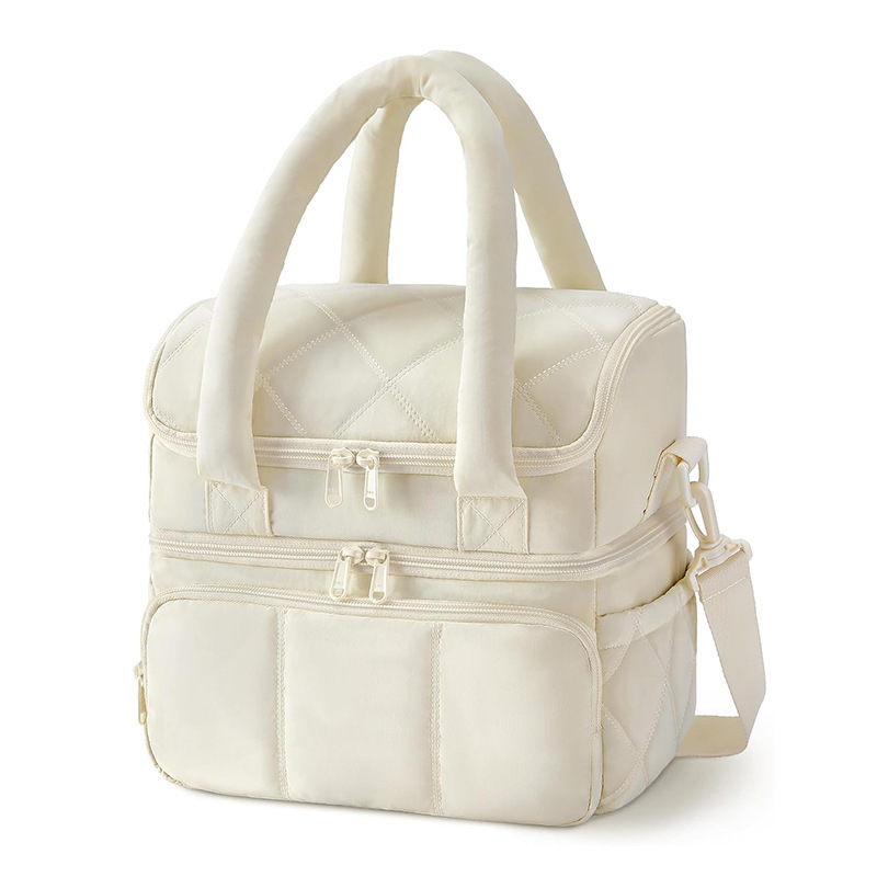 V888-ELOSUNG23863-202504141536-00 Beige Chic Double Deck Insulated Lunch Bag - Leakproof Cooler Tote for Women - Image 1