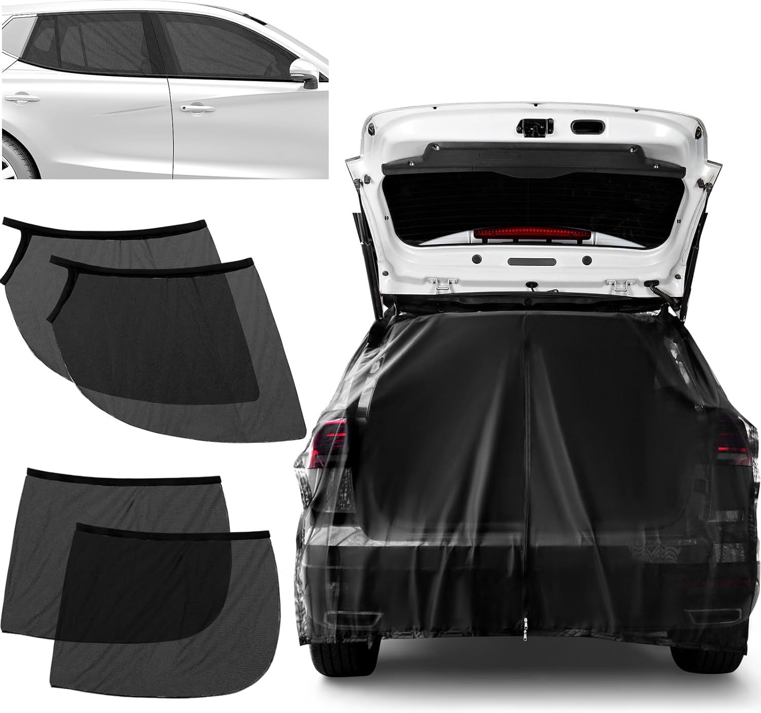 V888-ELOSUNG23905-202504141707-00 Size XL Black Magnetic Car Window Sun Shade Screens & SUV Tailgate Mosquito Net Set - Breathable Bug Protection - Image 1