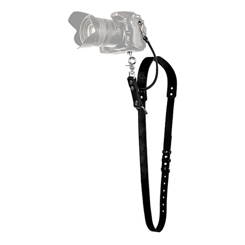 V888-ELOSUNG23945-202504171730-00 Black Adjustable Genuine Leather Camera Strap - Crossbody Shoulder Sling for DSLR/SLR(The camera is a prop and is not included) - Image 1