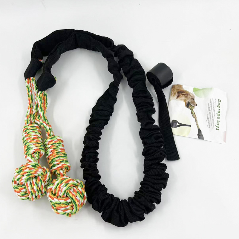 V888-ELOSUNG23955-202504171736-00 Black And Colored Cotton Balls Interactive Bungee Dog Tug Toy - Hanging Rope Ball for Solo Play & Exercise - Image 1