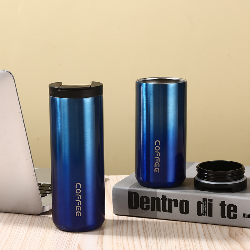 V888-ELOSUNG23985-202504171840-00 Blue Gradient Color Sleek Insulated Stainless Steel Coffee Tumbler Set (400ml & 500ml) - One-Touch Lid Travel Mugs - Image 1