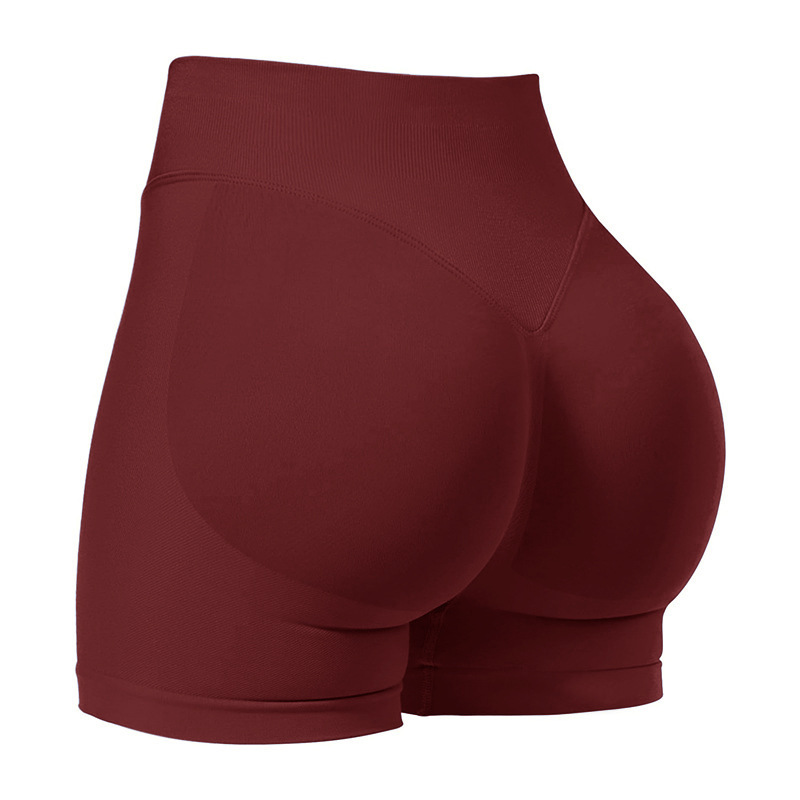 V888-ELOSUNG24008-202503211630-00 XL Wine Red High-Elastic Hip Yoga Shorts - Seamless Mid-Intensity Pilates Workout Shorts - Image 1