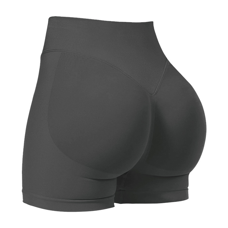 V888-ELOSUNG24015-202503211632-00 S Grey High-Elastic Hip Yoga Shorts - Seamless Mid-Intensity Pilates Workout Shorts - Image 1