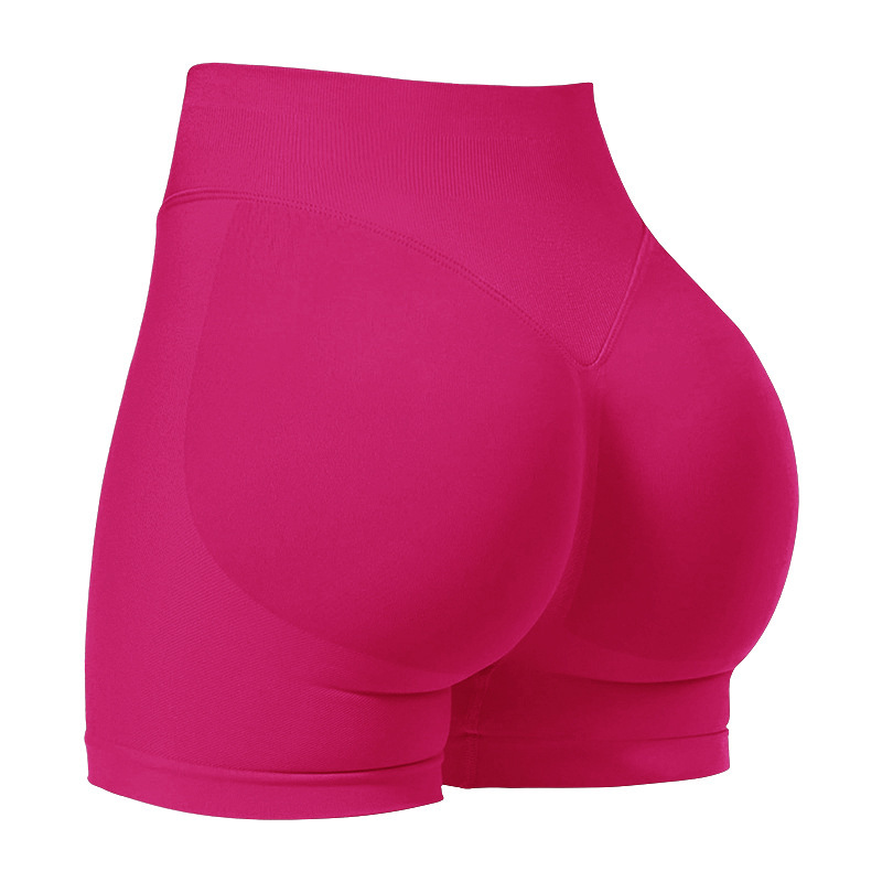 V888-ELOSUNG24020-202503211635-00 S Rose Red High-Elastic Hip Yoga Shorts - Seamless Mid-Intensity Pilates Workout Shorts - Image 1