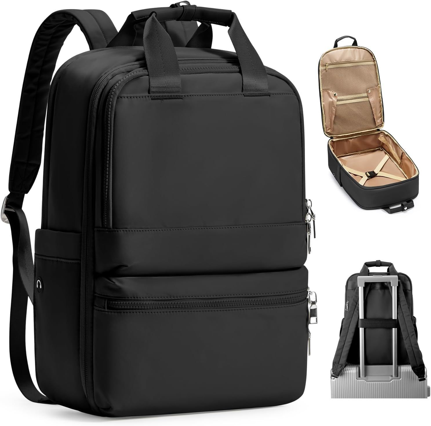 V888-ELOSUNG24056-202503211822-00 Black Large Capacity Travel Laptop Backpack - Sleek Business Shoulder Bag with Padded Compartment - Image 1