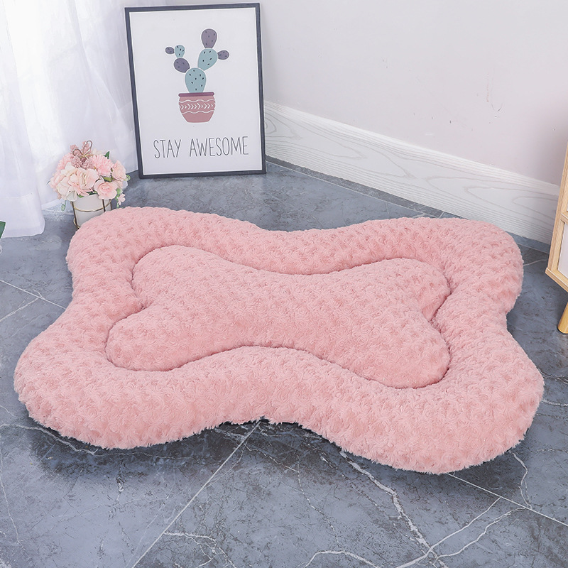 V888-ELOSUNG24068-202503251846-00 M Pink Rose Velvet Fish Scale Pet Bed - Creative Bone-Shaped Soft and Cozy Dog & Cat Nest - Image 1