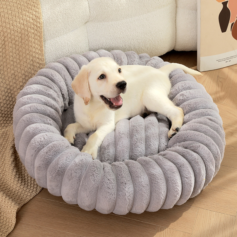 V888-ELOSUNG24076-202503251943-00 Grey Outer diameter 40cm Plush High-Weight Pet Bed - Cozy Velvet Cat & Dog Nest with Soft Cushion - Image 1