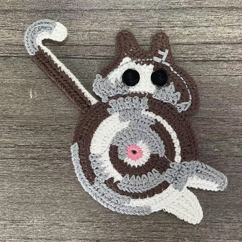 V888-ELOSUNG24203-202503251831-00 Grey-white-brown Cat Butt Coasters 3-Piece Set - Cute Knitted Drink Coasters for Cat Lovers - Image 1