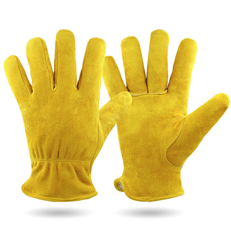 V888-ELOSUNG24216-202503271049-00 M Yellow Durable Cowhide Work Gloves - Insulated Windproof Anti-Slip for Outdoor Handling & Cycling - Image 1