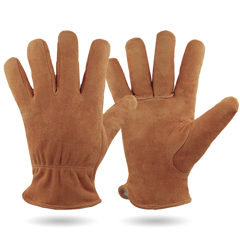 V888-ELOSUNG24219-202503271459-00 M Coffee Durable Cowhide Work Gloves - Insulated Windproof Anti-Slip for Outdoor Handling & Cycling - Image 1