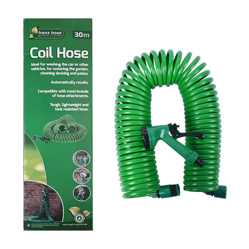 V888-ELOSUNG24259-202503271222-00 30m Retractable Spring Garden Hose with 5-Function Spray Gun - EVA Burst-Proof Watering Hose for Car Washing - Image 1