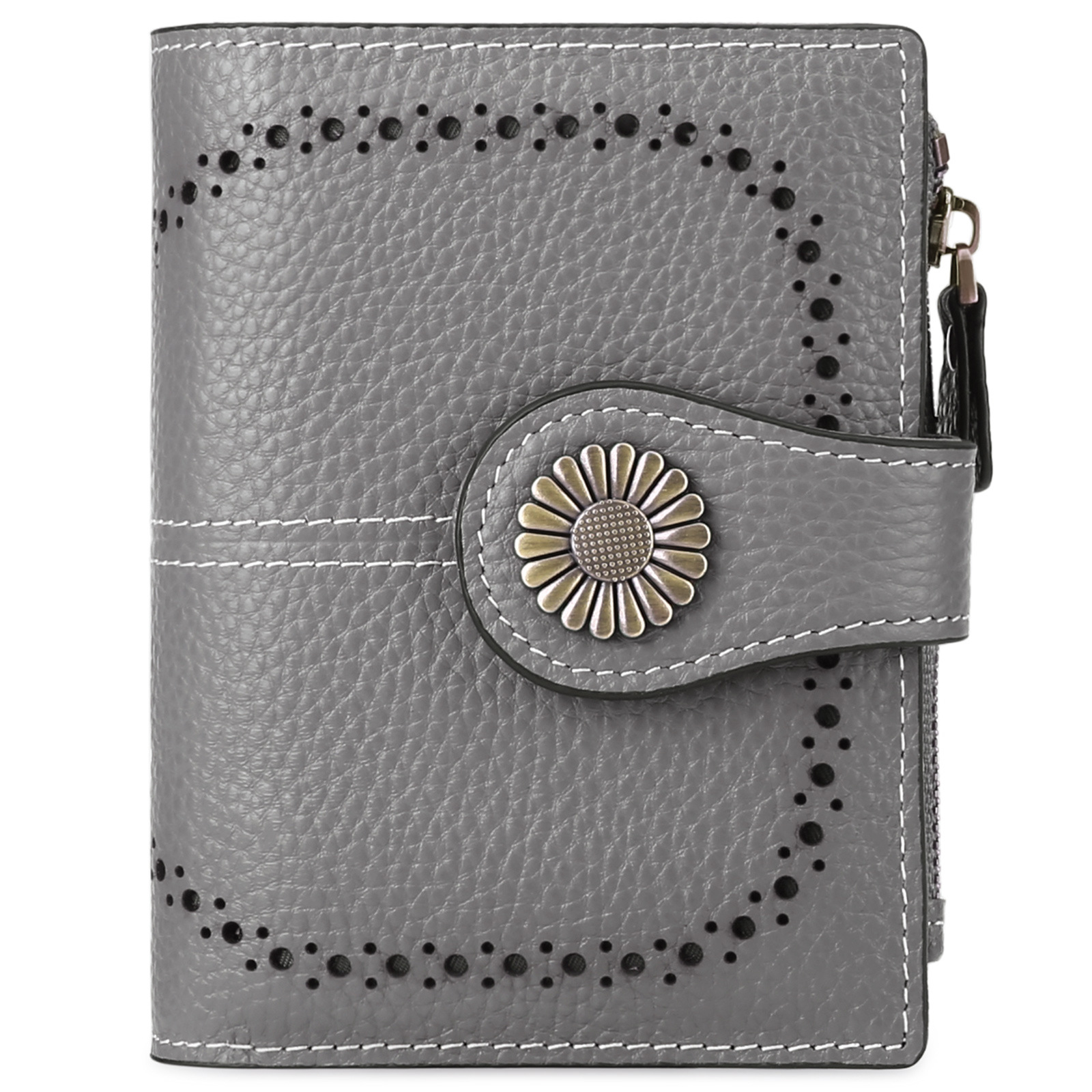 V888-ELOSUNG24298-202503282026-00 Dark Gray (Wrestling) Women's Short Leather Wallet - European Style Waxed Leather Coin Purse with Zipper Card Holder in Red - Image 1