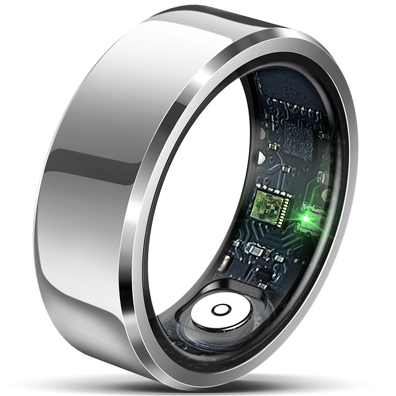 V888-ELOSUNG24305-202503282031-00 Silver Round 0.84inch Smart Ring with Heart Rate and Sleep Tracking - IP68 Waterproof Fitness Tracker with Step Counter - Image 1